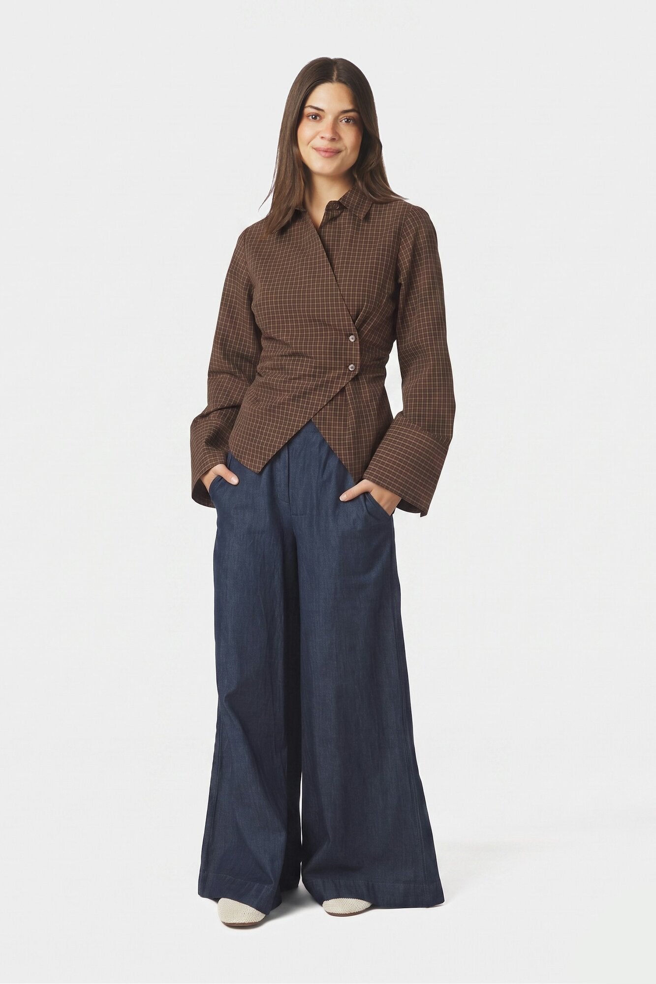 Fenli Small Check skjorte - Aubergine