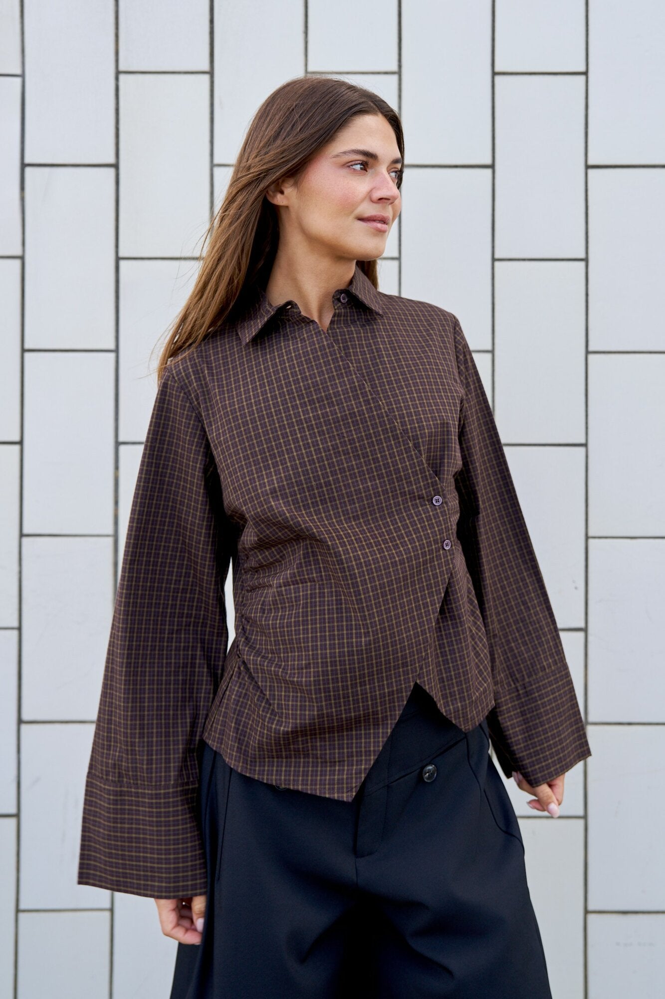 Fenli Small Check skjorte - Aubergine