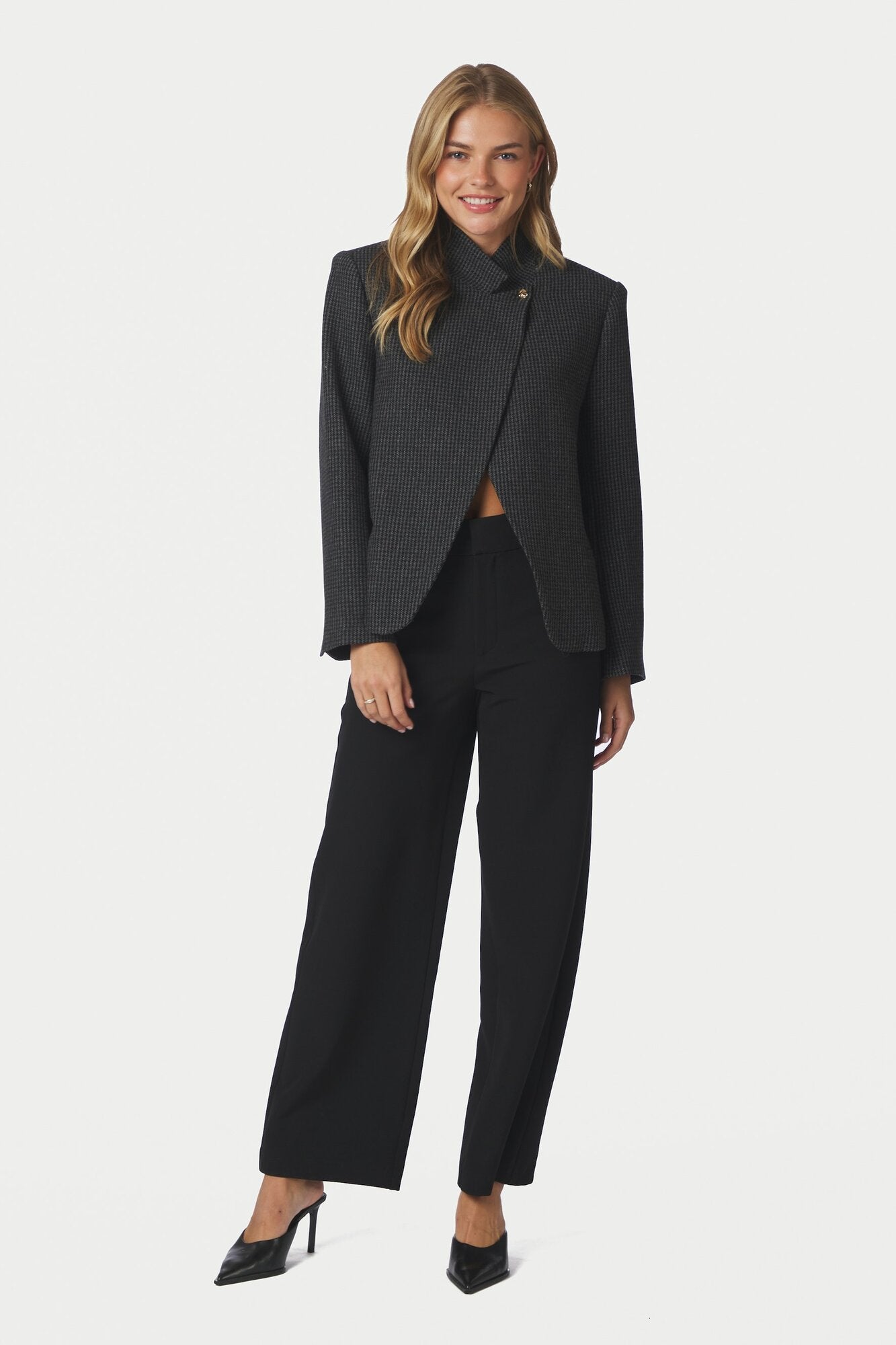 Paria Check figursyet blazer – Dark Grey