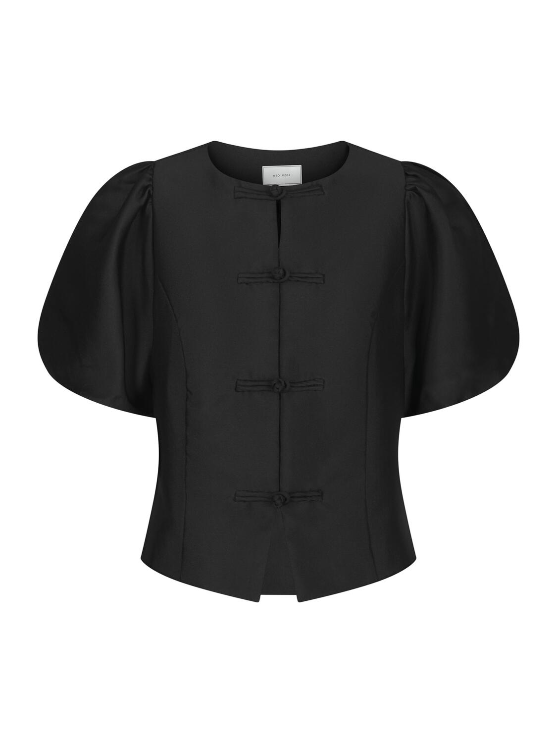 Anela Mandarin Dull Satin bluse – Black