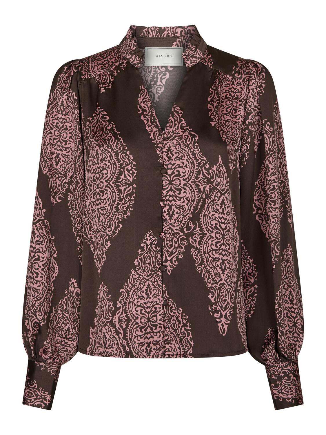 Massima Paisley Drop skjortebluse – Dark Brown/Evening Rose