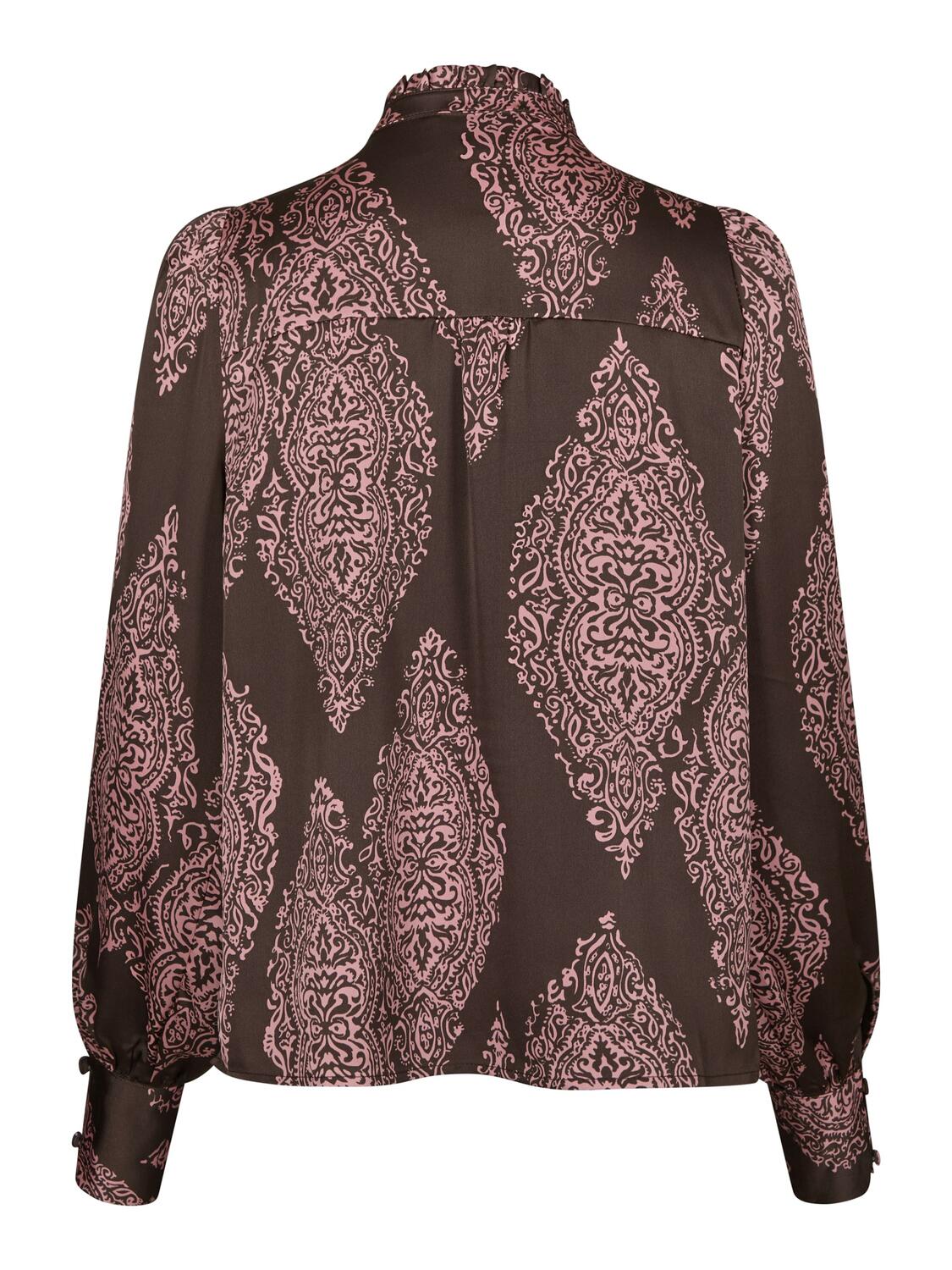 Massima Paisley Drop skjortebluse – Dark Brown/Evening Rose