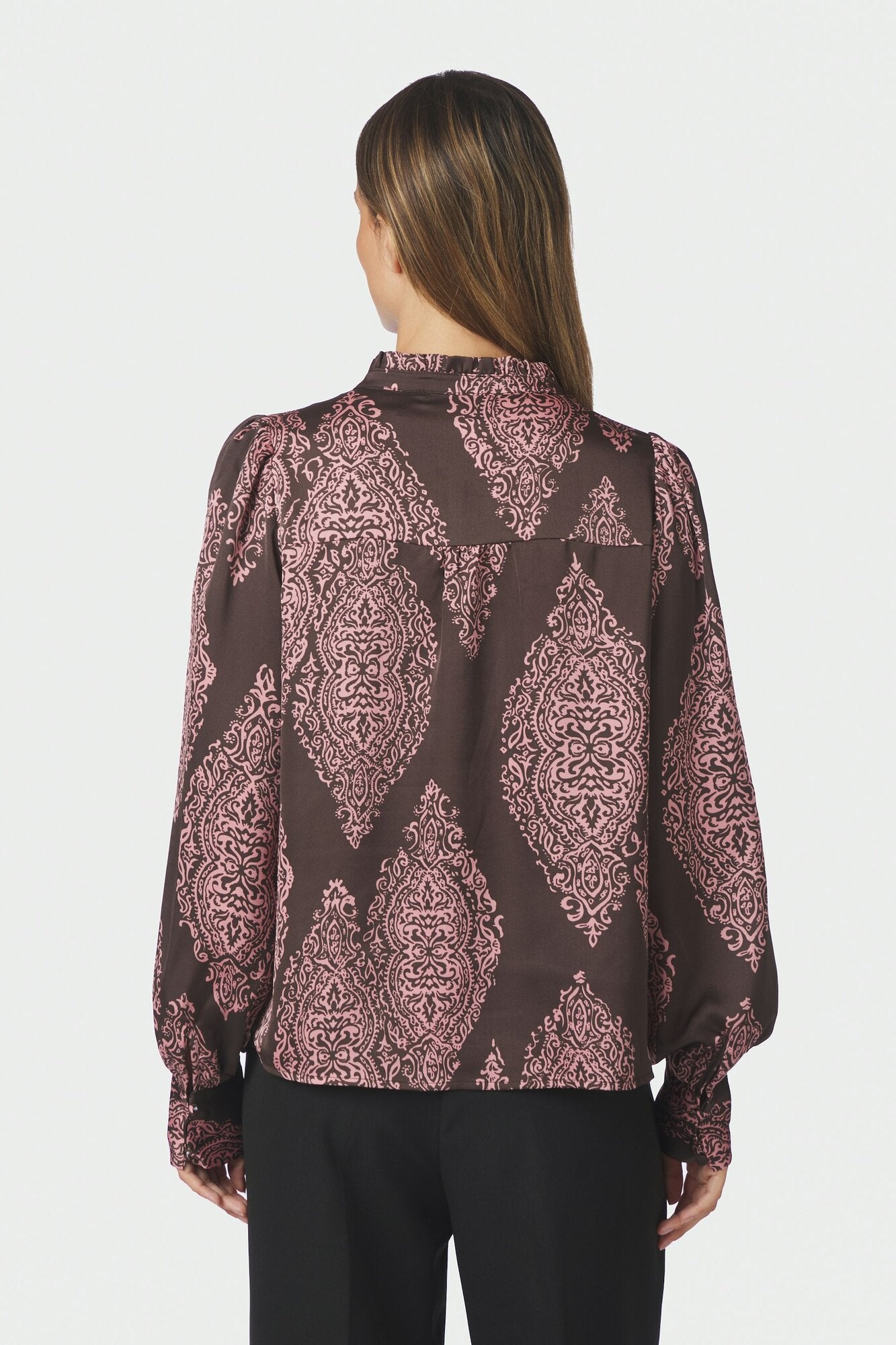 Massima Paisley Drop skjortebluse – Dark Brown/Evening Rose