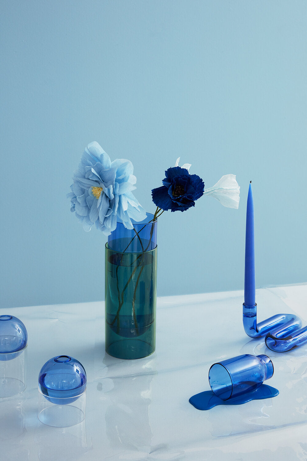 Grand Peony papirblomst - blå