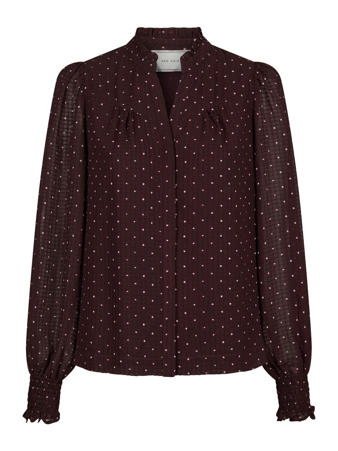 Astrida Dotted bluse med pufærmer – Burgundy
