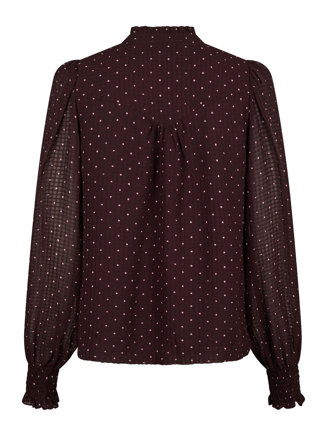 Astrida Dotted bluse med pufærmer – Burgundy