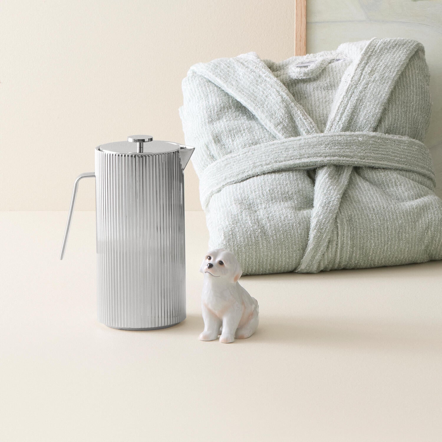 Stribet morgenkåbe - Light green/ivory