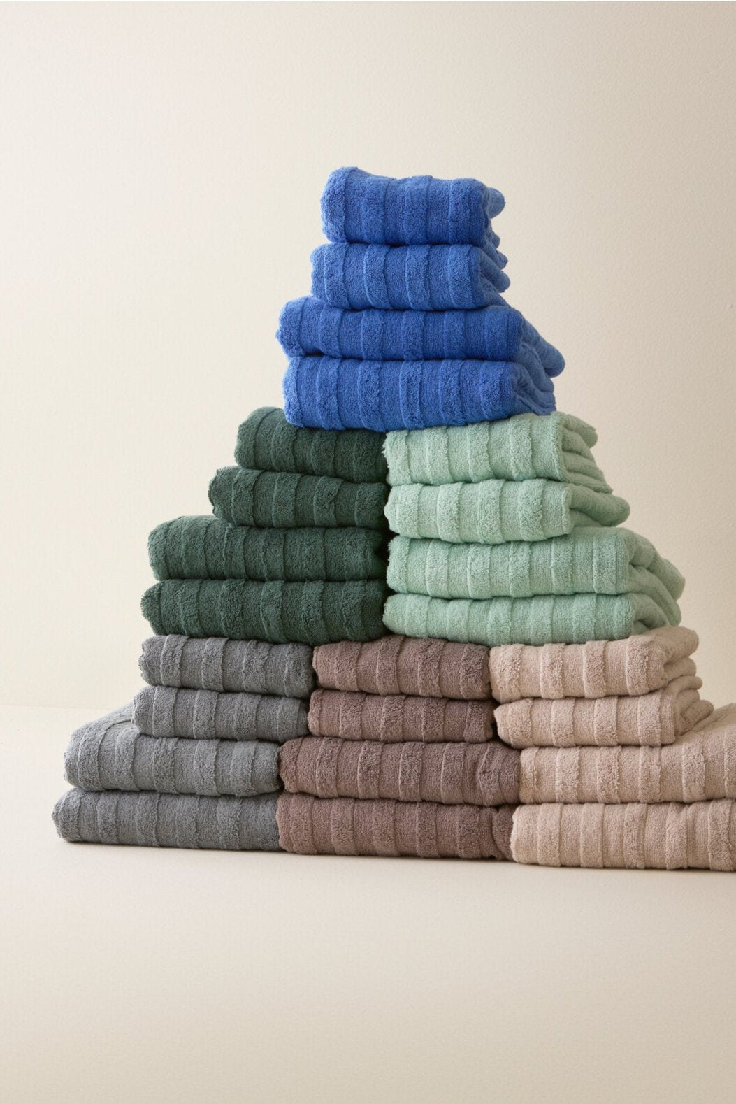 Terry Stripe håndklæde sæt, Dark Green - 4 stk.