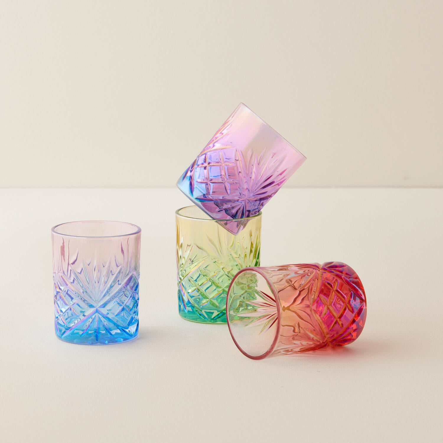Drikkeglas, 4 stk - rainbow effekt