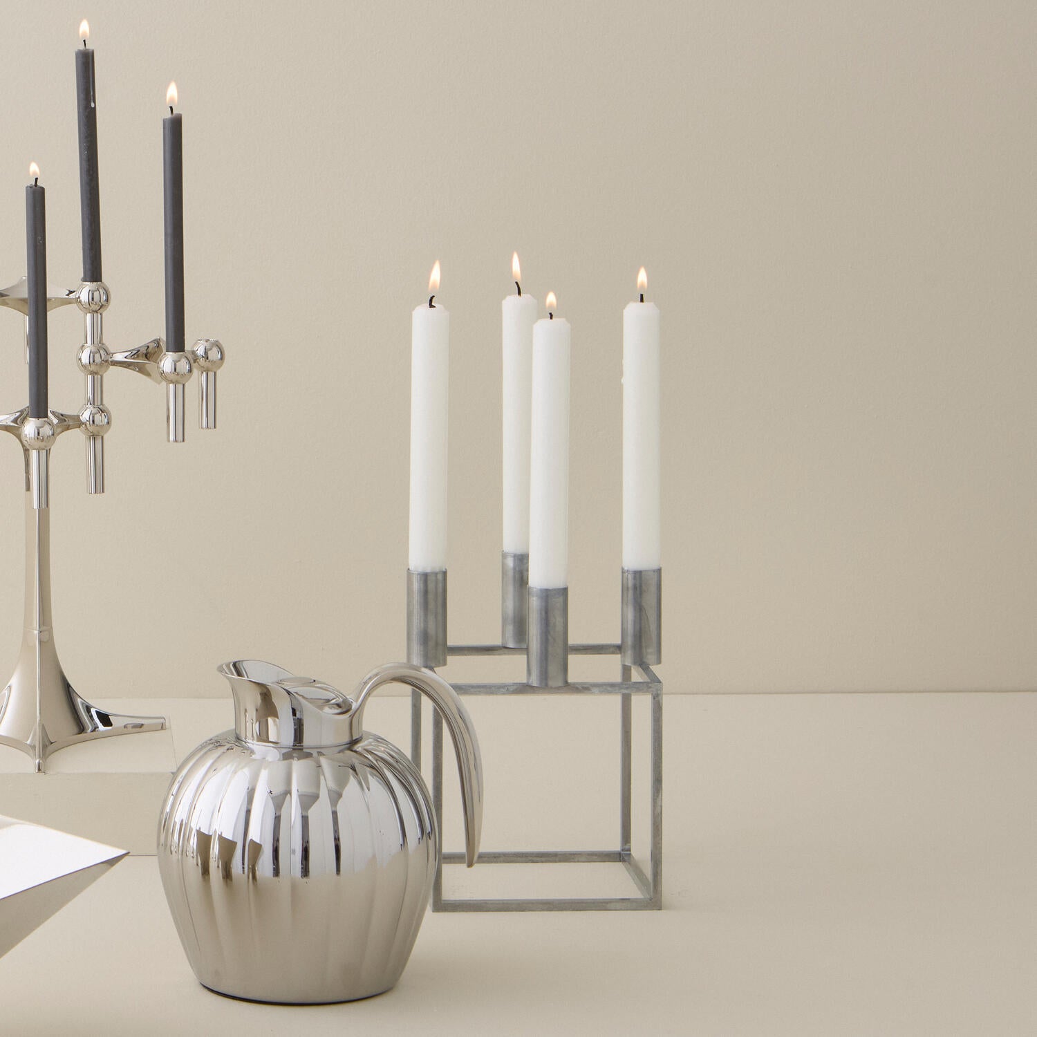 Kubus 4 lysestage - Zinc