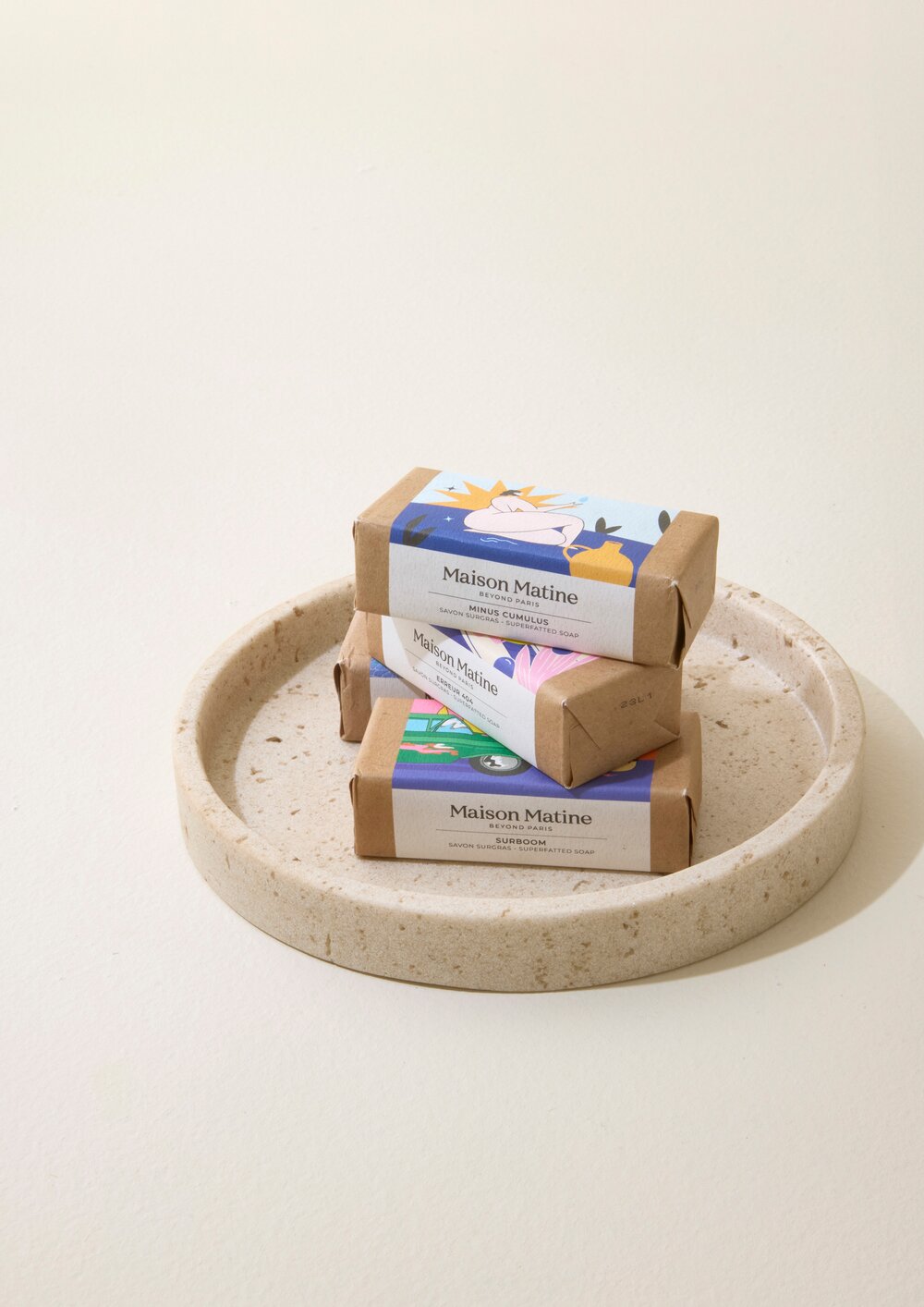 Rundt fad i sandsten, beige - Ø20 cm