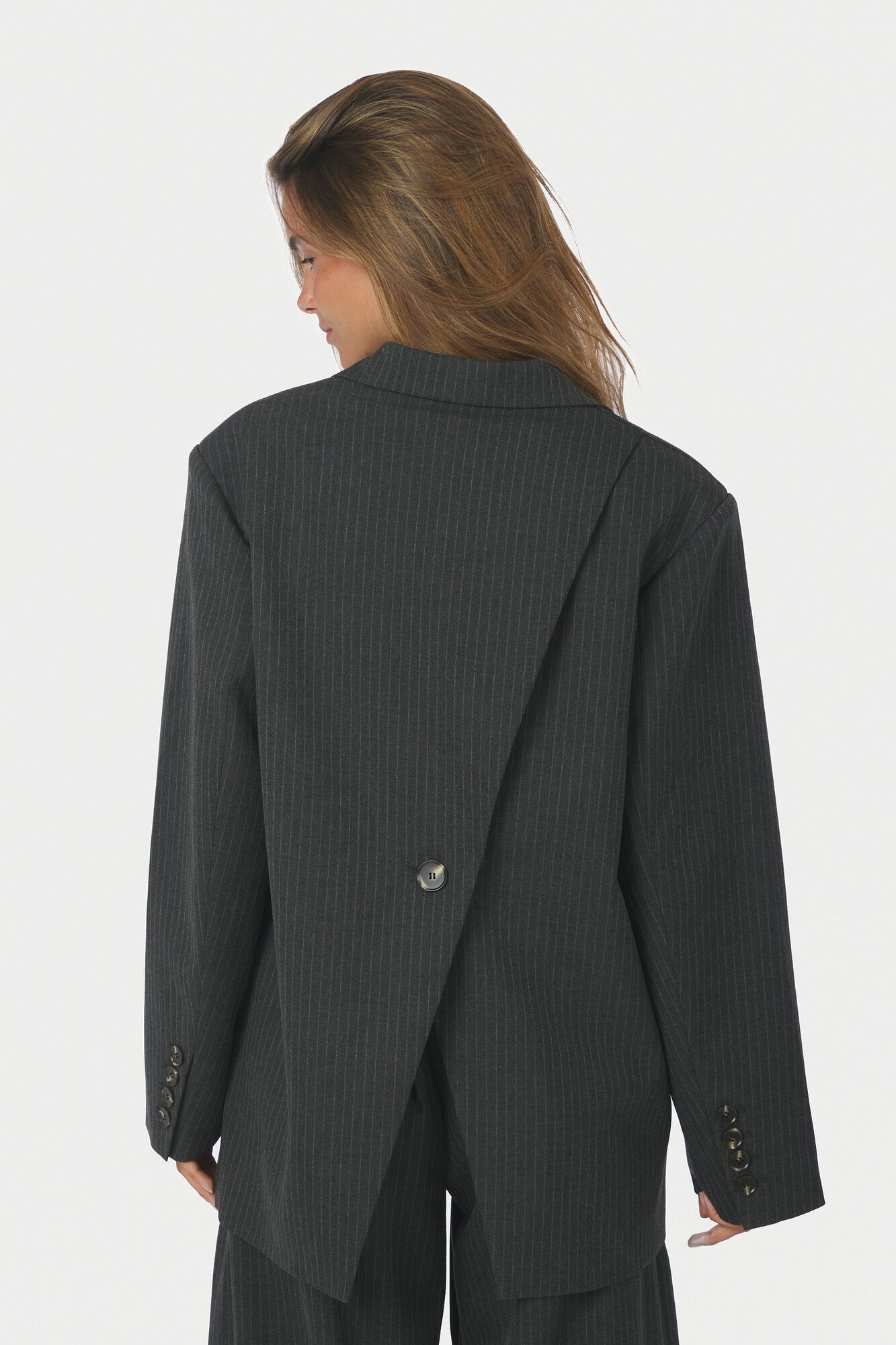 Aarielle Slim Pinstripe blazer – Dark Grey Melange