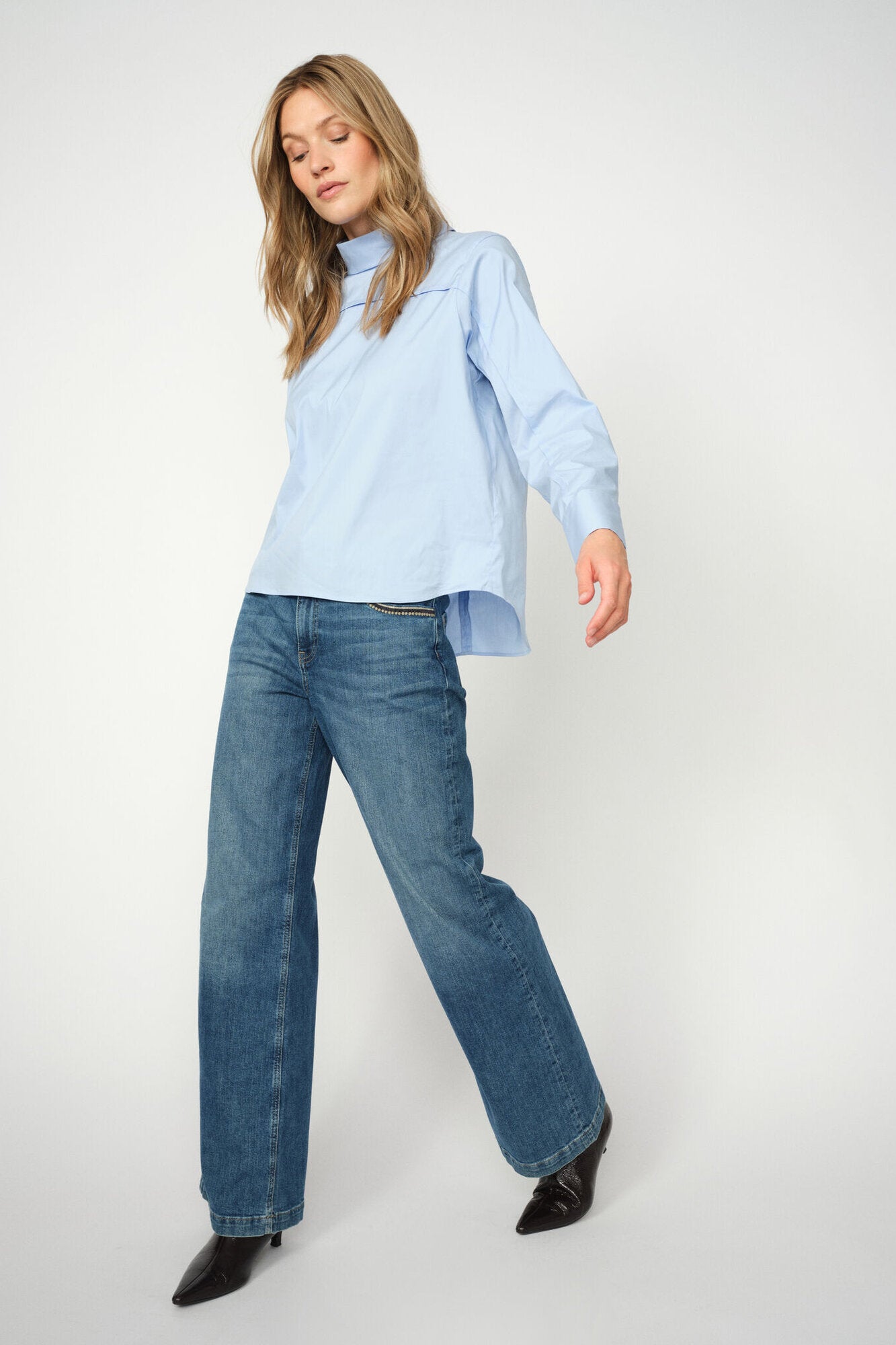 Dara Deco wide leg jeans - Mid Blue