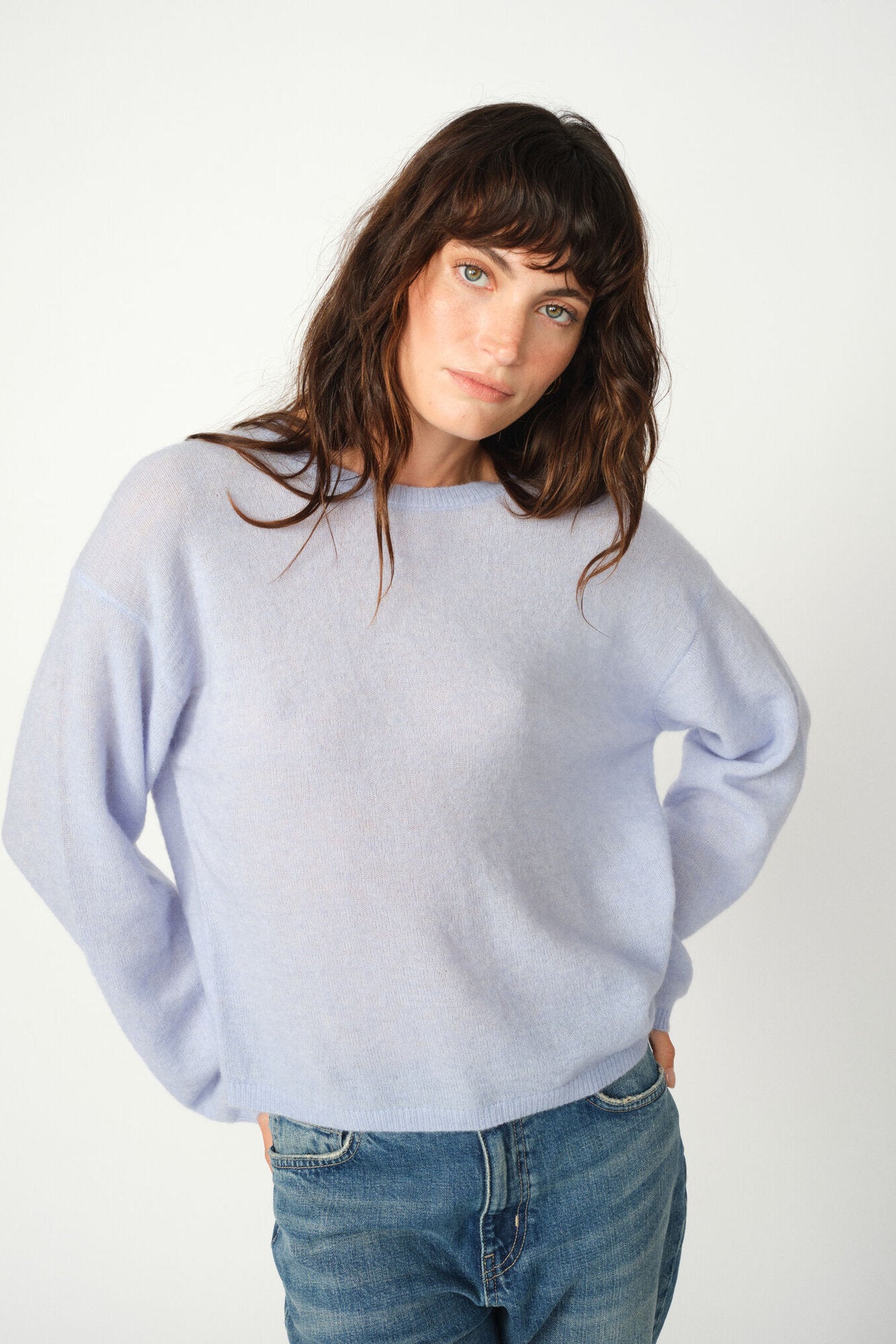 Mape O-Neck striktrøje - Brunnera Blue