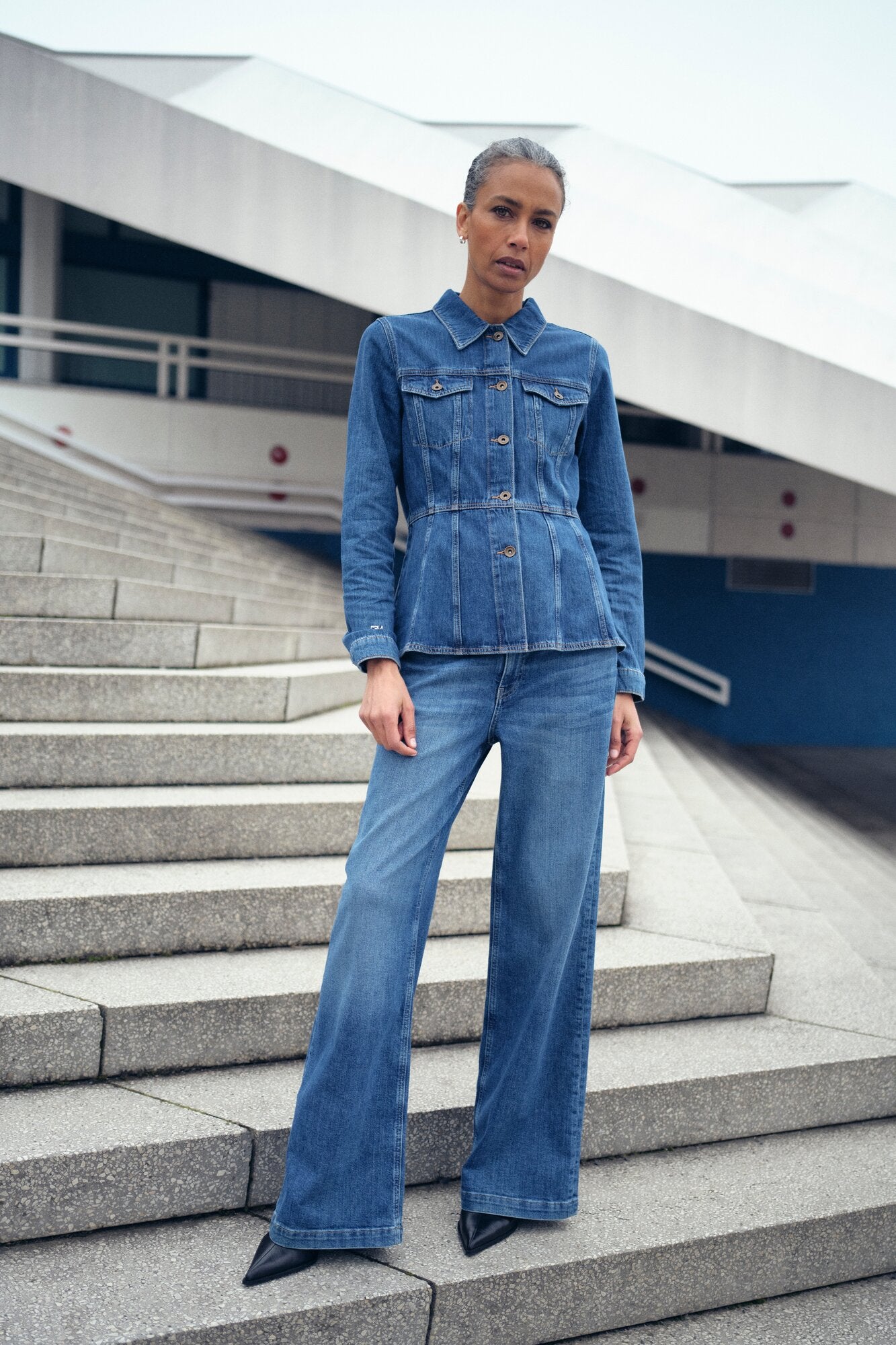 Dara Deco wide leg jeans - Mid Blue