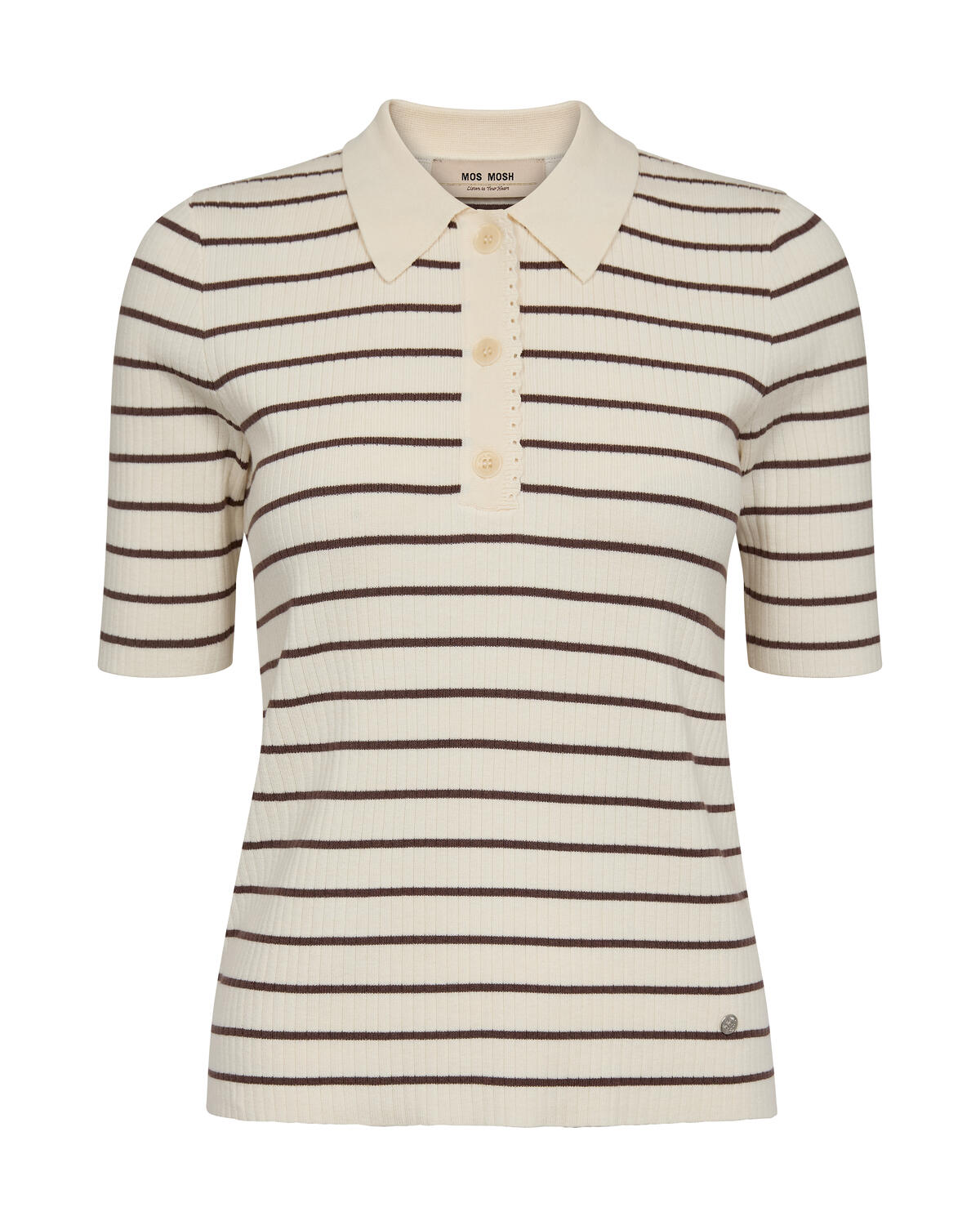 Caliz Stripe Knit polotrøje – Coffee Quartz