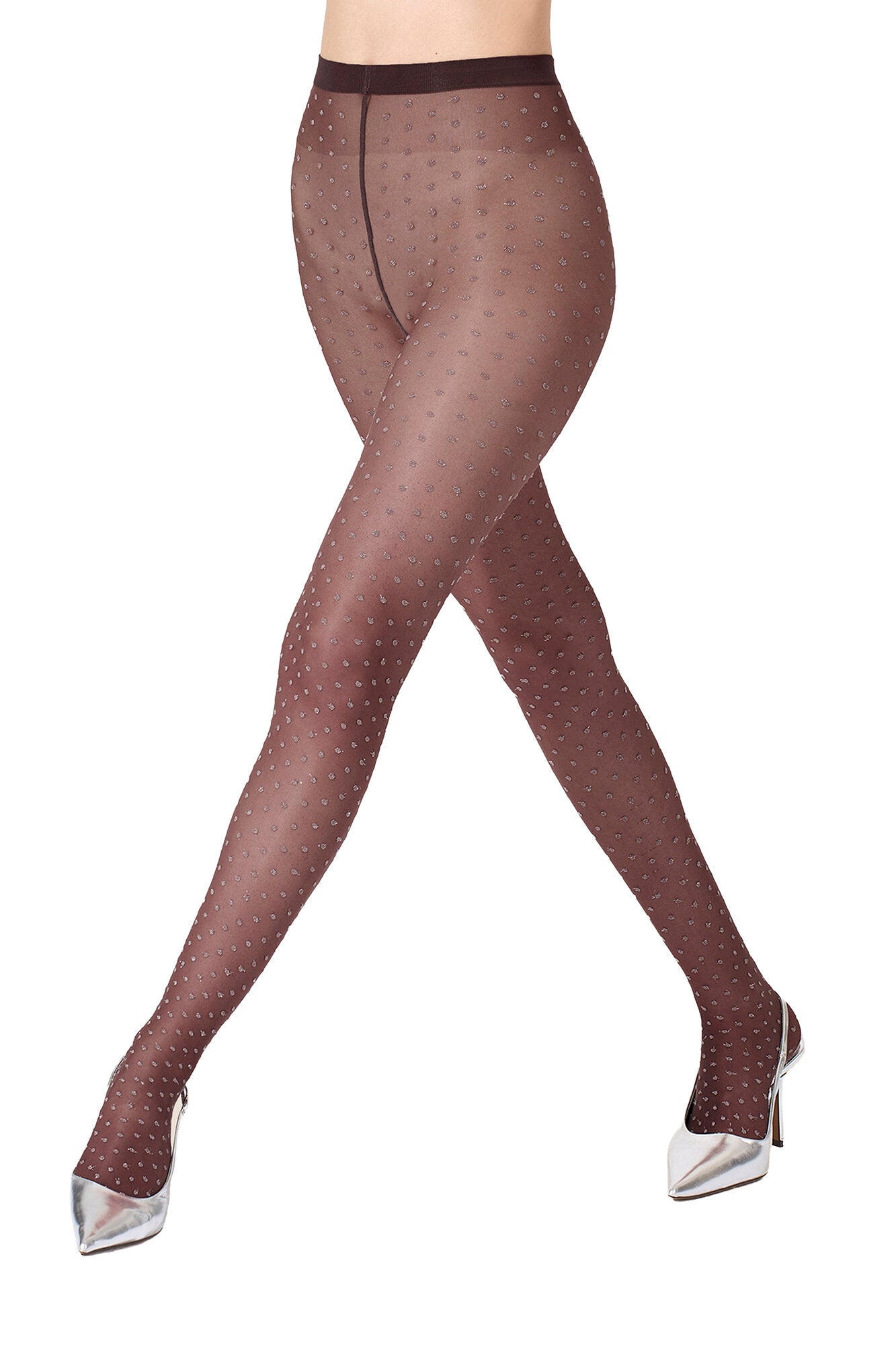 Shimmer Dots strømpebukser - 8231 Dark Wood/Silver