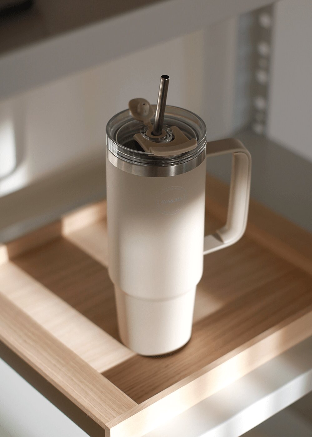 Termokop med sugerør - Cream Beige