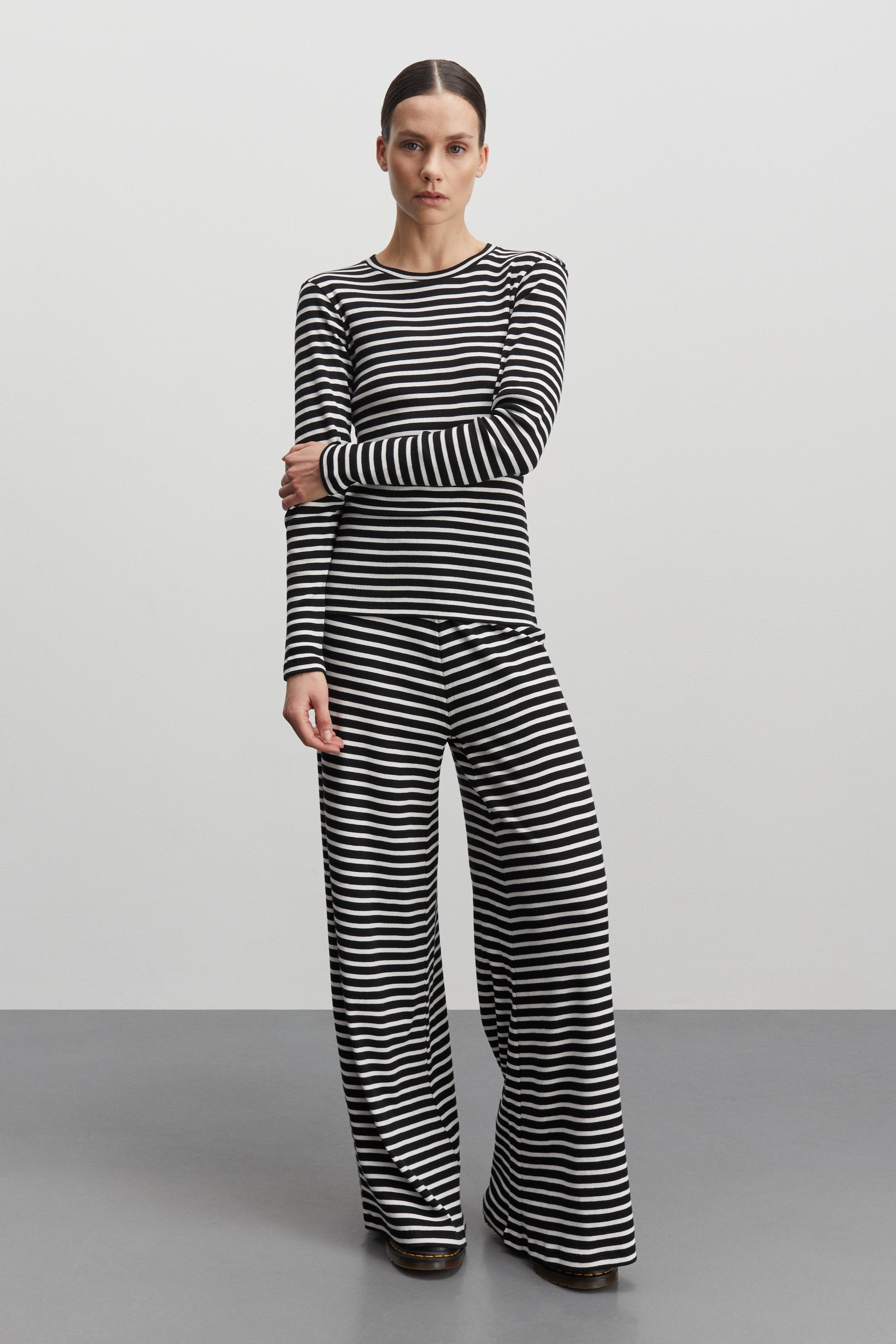 2X2 Cotton Stripe Veran bukser - Black/White Alyssum