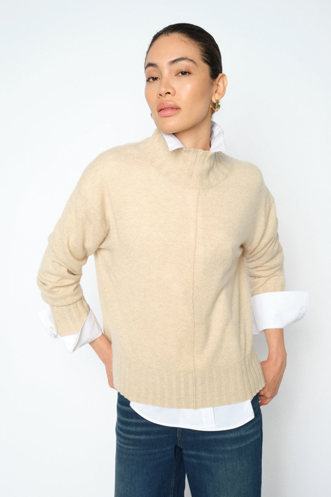 Aima Cashmere Highneck strik - Oxford Tan