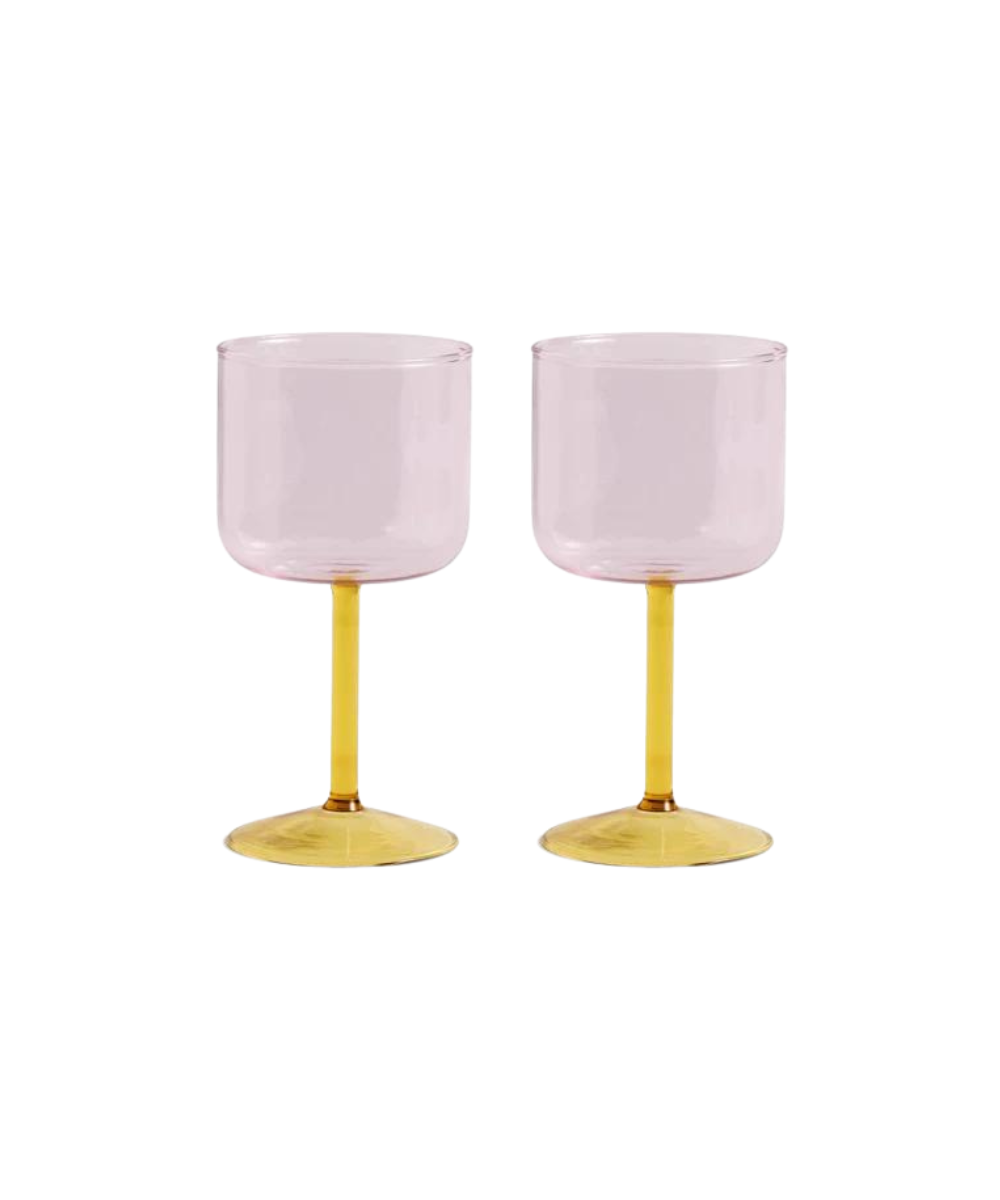 Tint vinglas, sæt af 2  - Pink and yellow