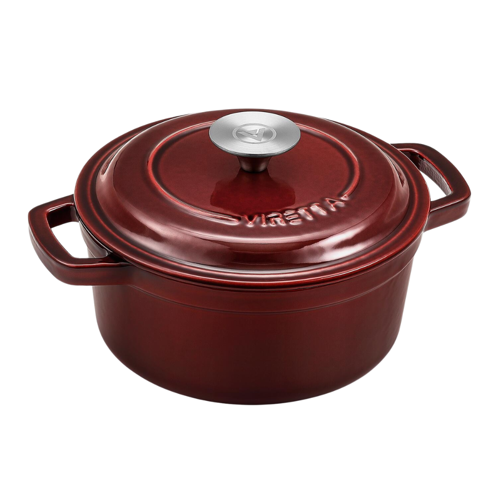 Emaljeret støbejernsgryde, Ø20 cm - Ribsrød