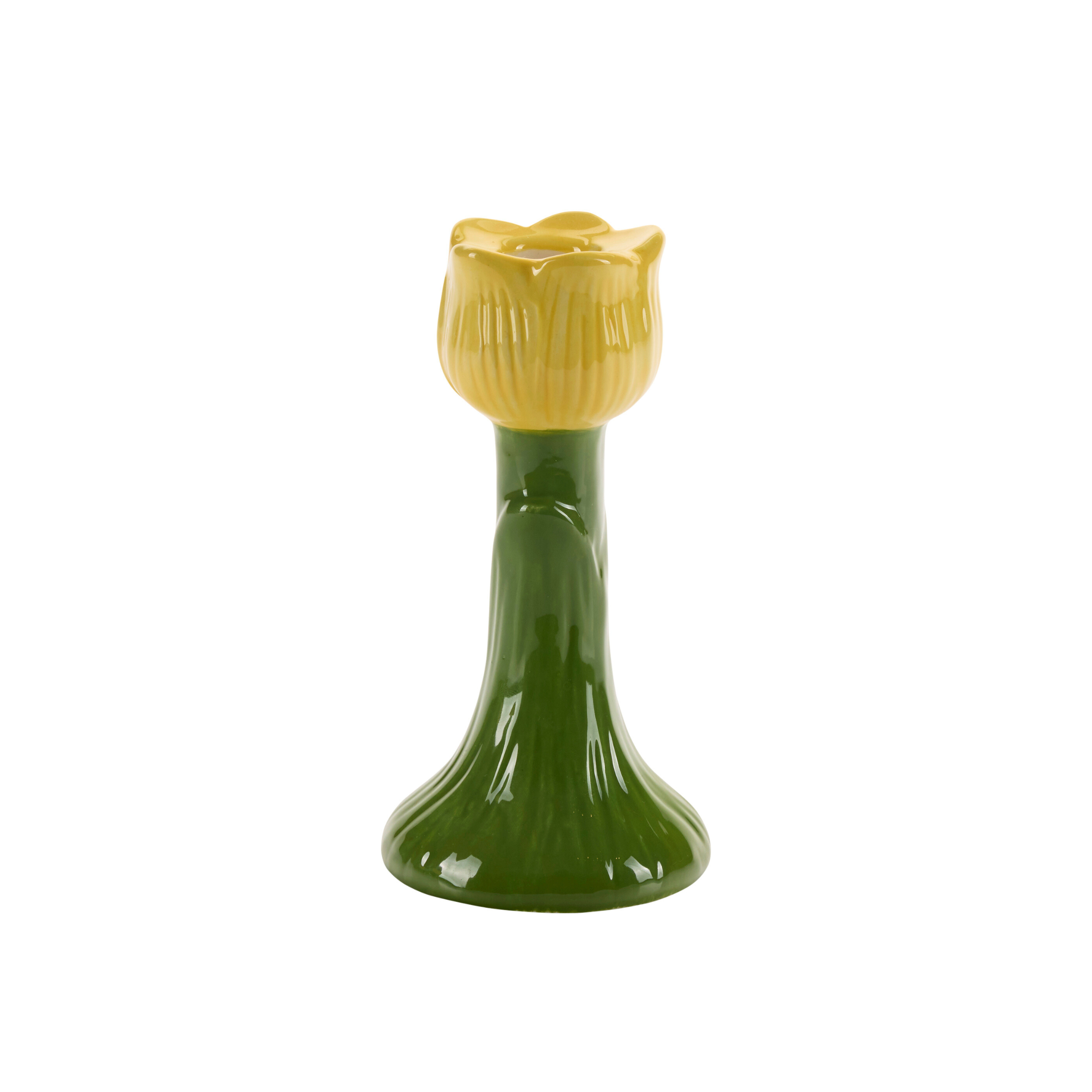 Blomst lysestage , gul - H14 cm.