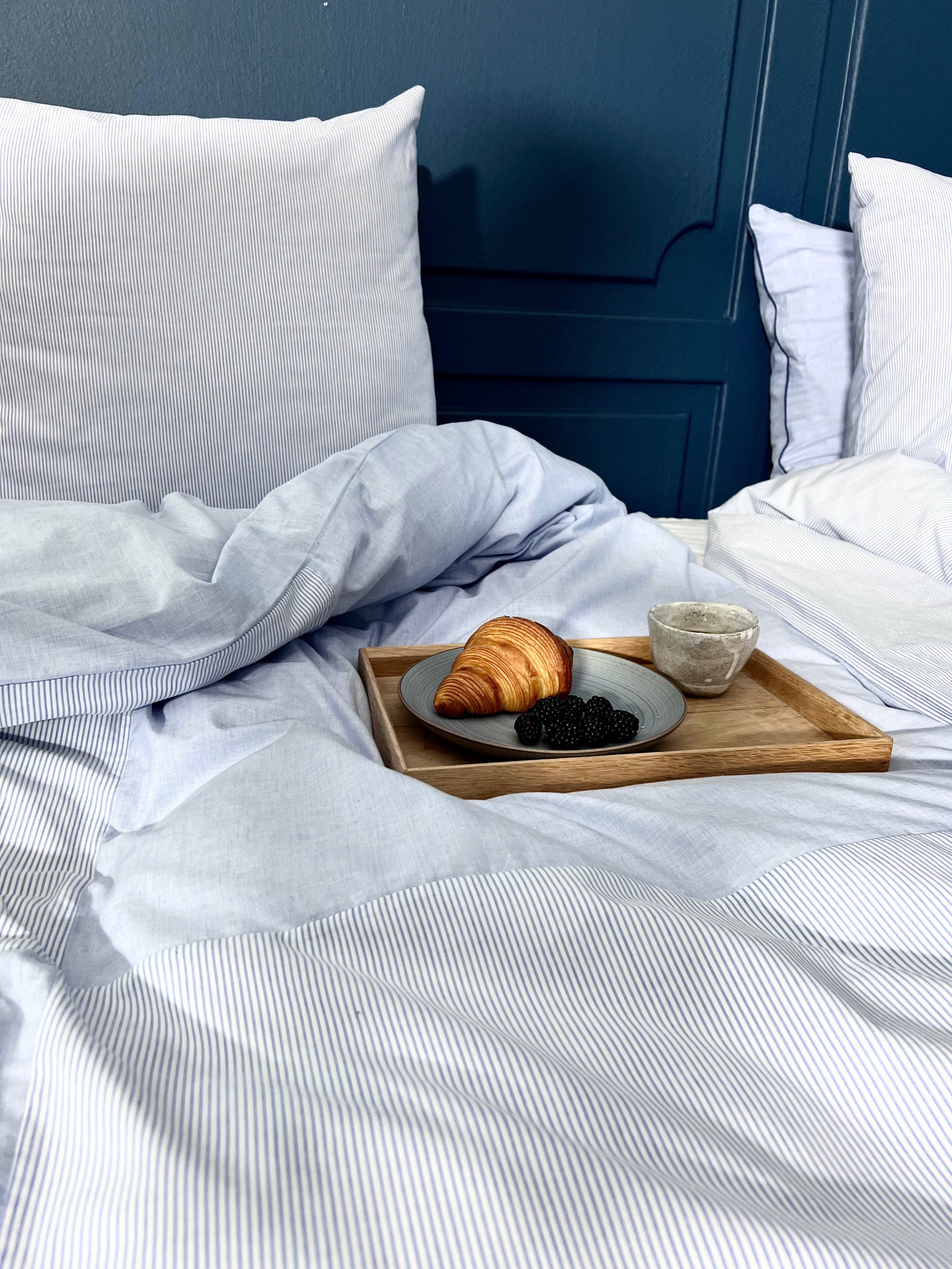 Mini Strib Patchwork sengetøj - blå