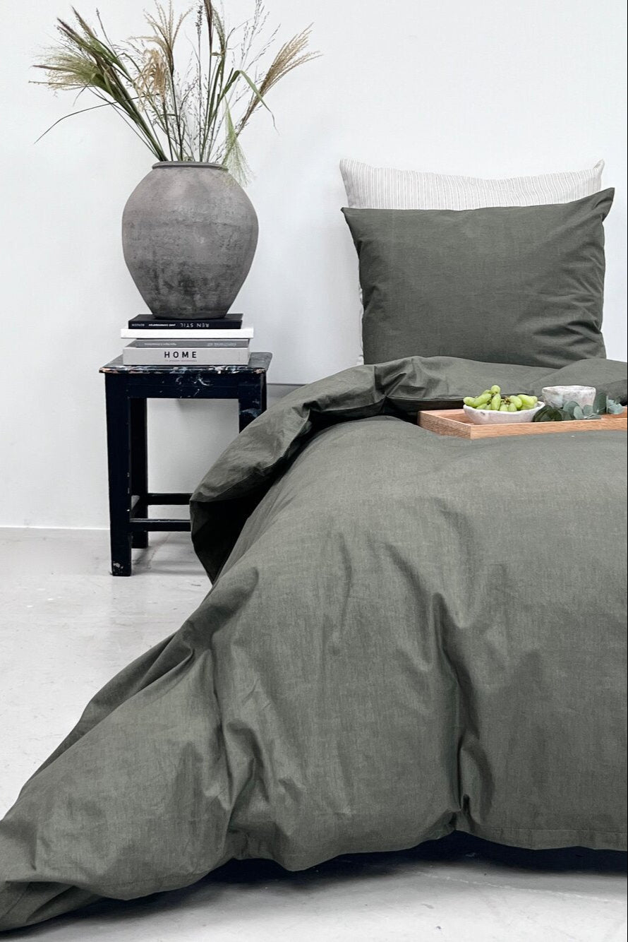 Percale sengetøj, 140x220 cm - Olive