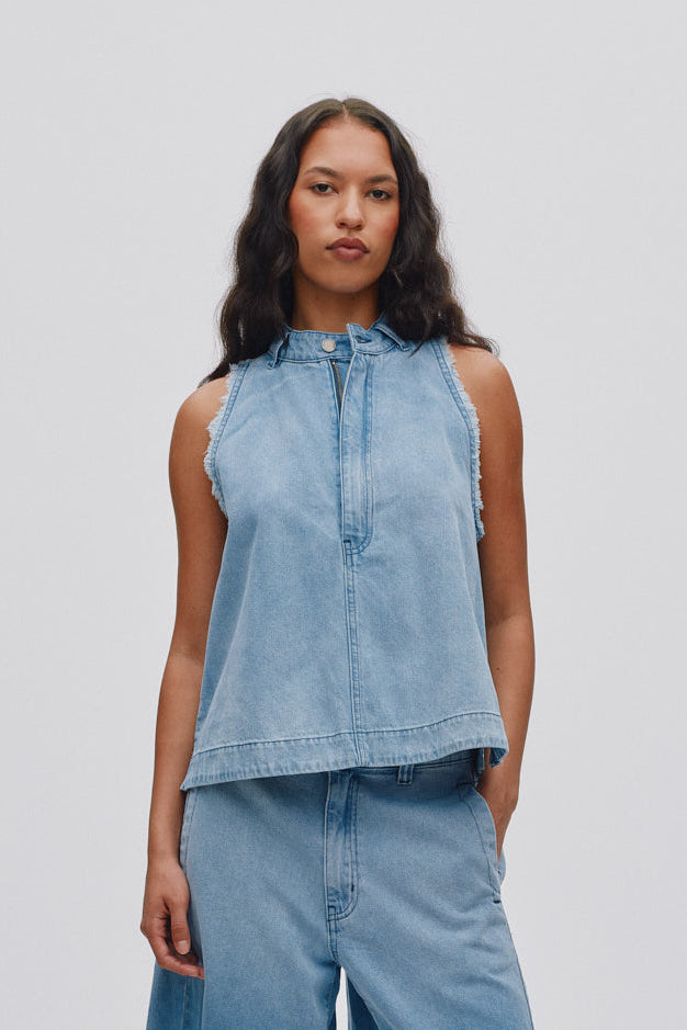 Faya Halter top - Light Washed Denim