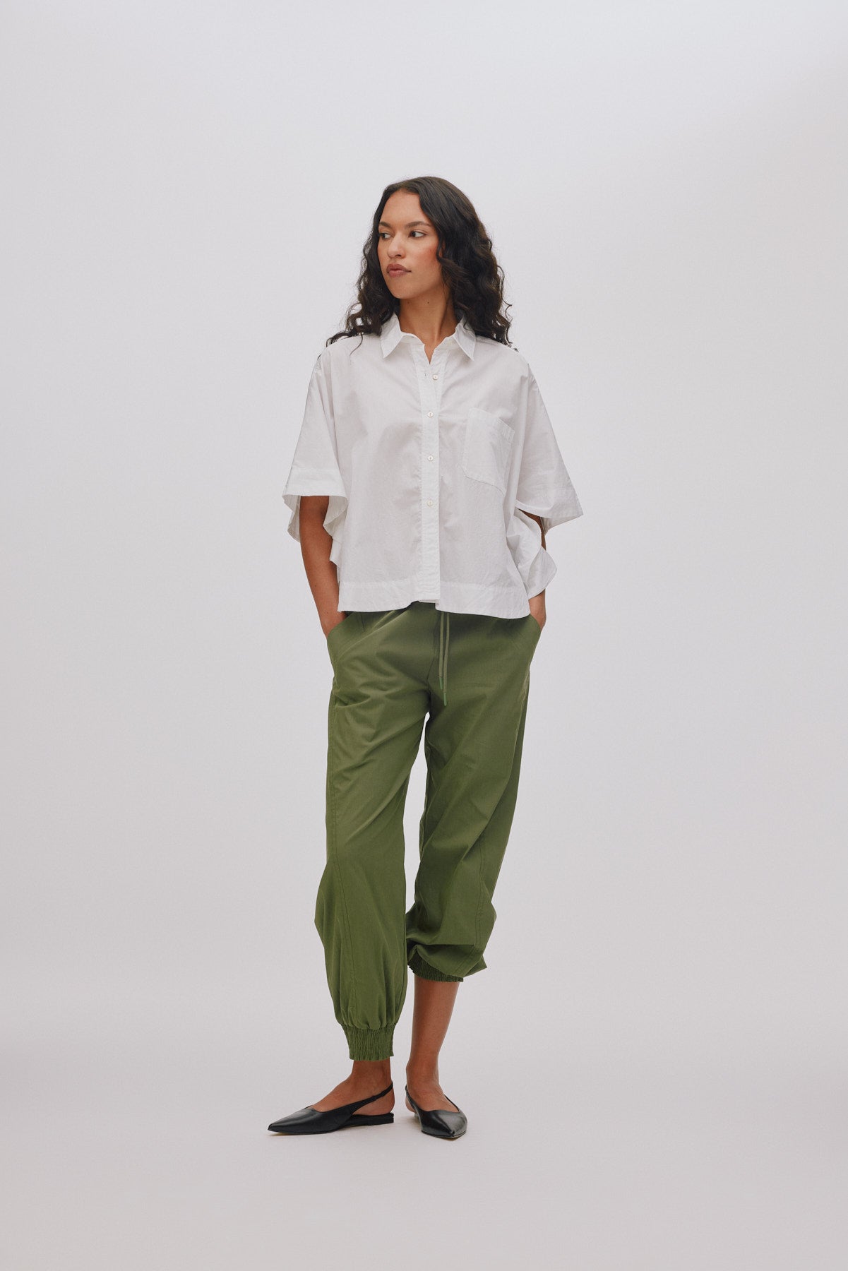 Berte Poplin Curved Hem skjorte - hvid
