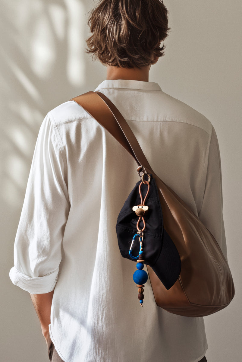 Abe nøglering - guldfarvet/teak/limba