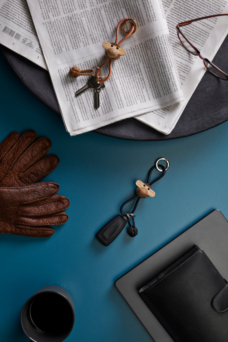 Abe nøglering - sølvfarvet/teak/limba