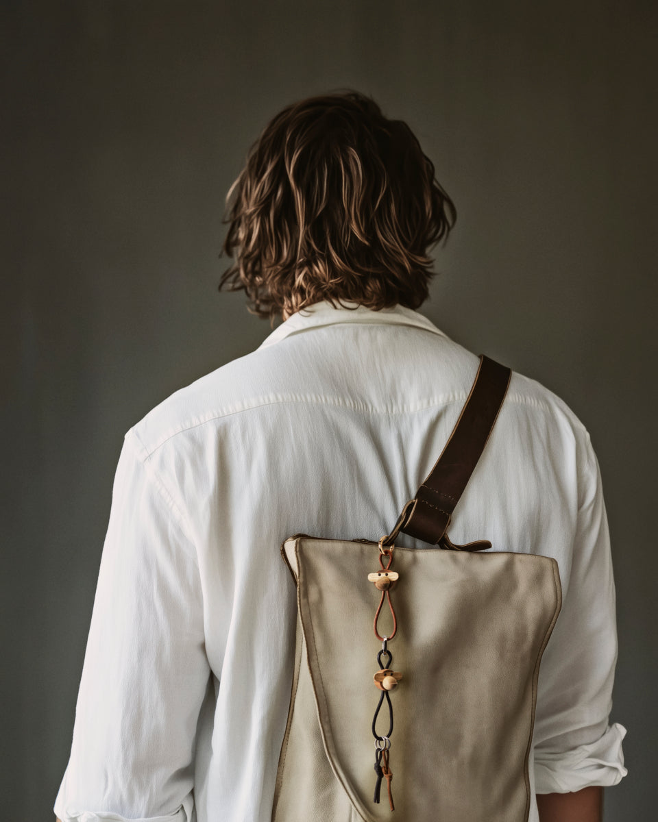 Abe nøglering - sølvfarvet/teak/limba