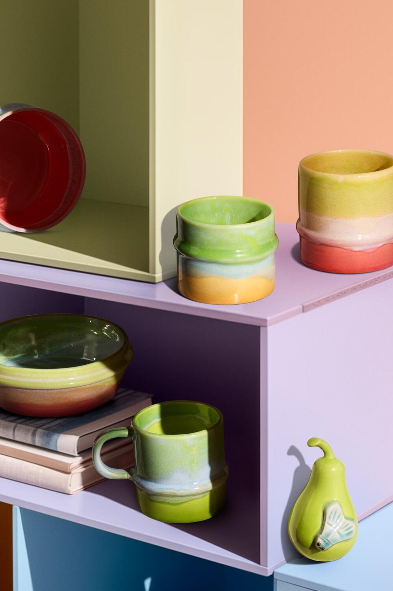 Poppery krus,  yellow/apple green/pink - 36 cl