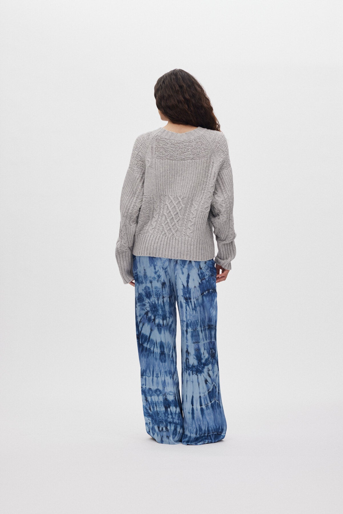 Anli patchwork striktrøje - Light grey melange