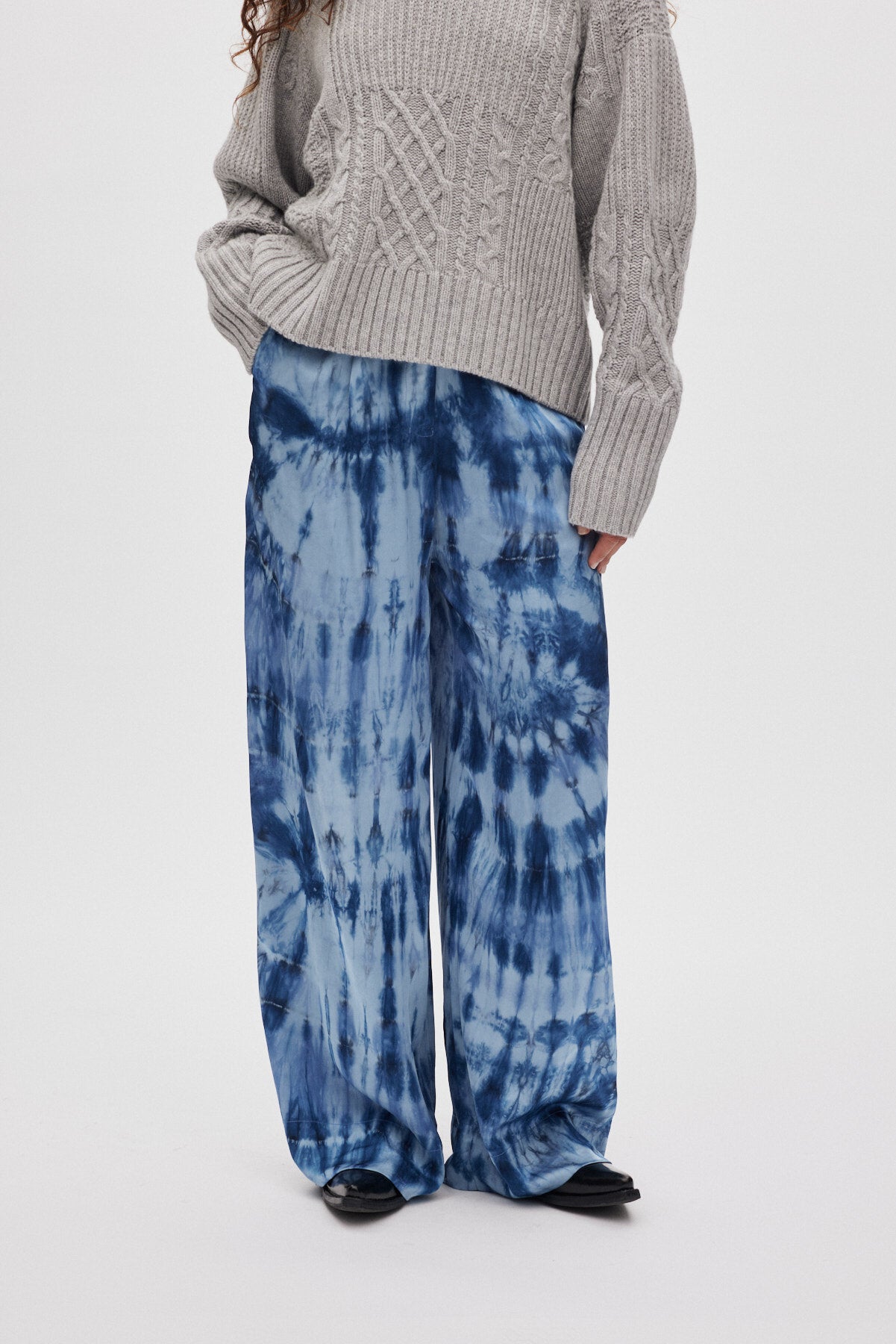 Anli patchwork striktrøje - Light grey melange