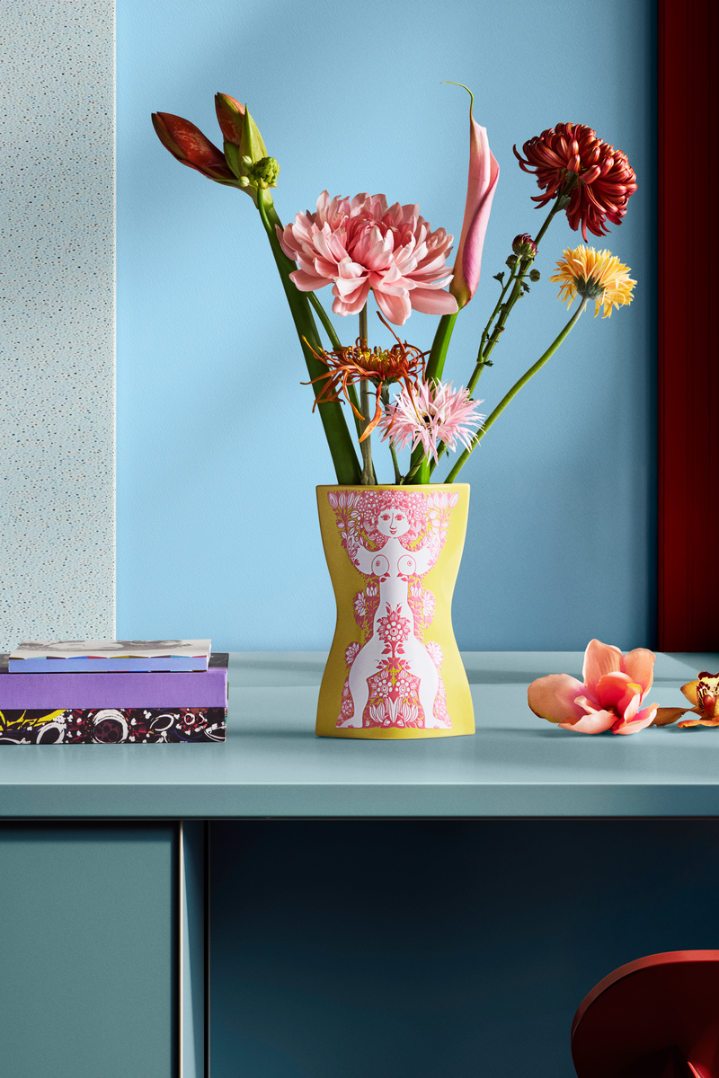 Nina vase, H22 cm - gul/pink