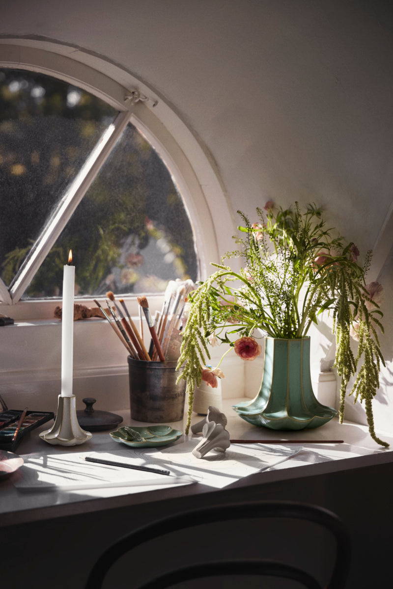 Kantarel lysestage, sand - H10 cm