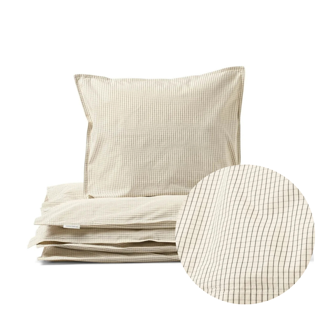 Adult sengesæt – Percale creme black plaid