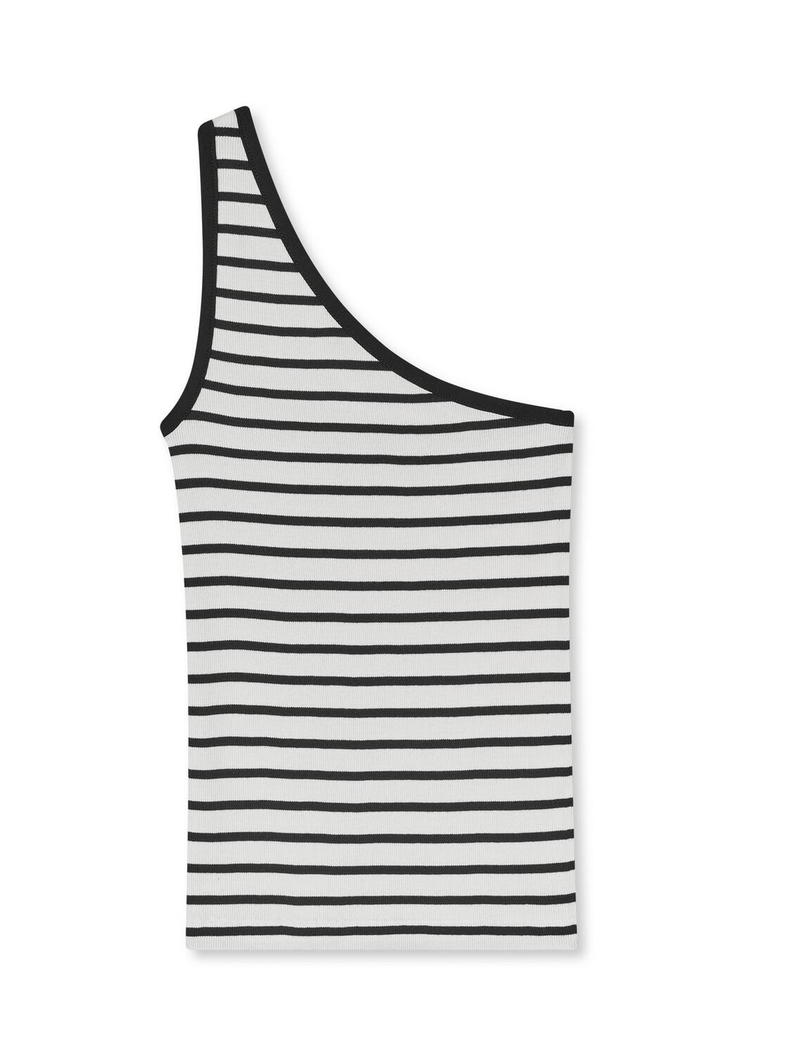 2X2 Cotton Stripe Kitty one-shoulder top - Vanilla Ice/Black