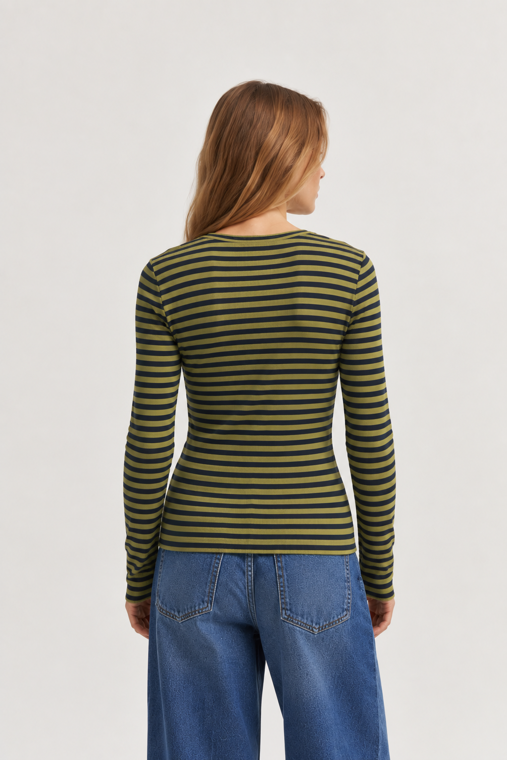 2x2 cotton stripe langærmet t-shirt - Sky captain/Green Olive