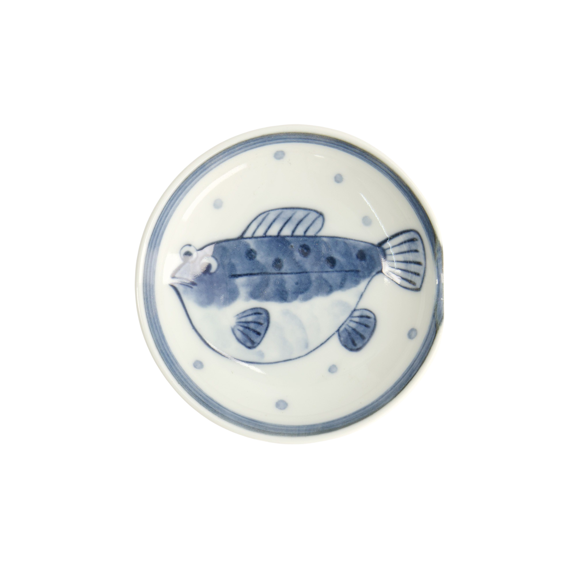 Blowfish skål med spisepindeholder, blå/hvid - Ø9,4 cm.