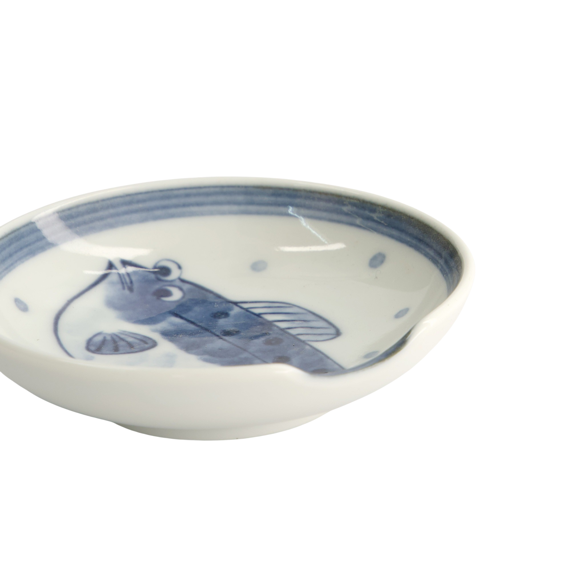 Blowfish skål med spisepindeholder, blå/hvid - Ø9,4 cm.