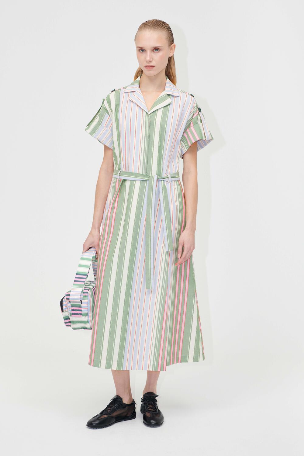 Workwear midi kjole - Forest Stripe