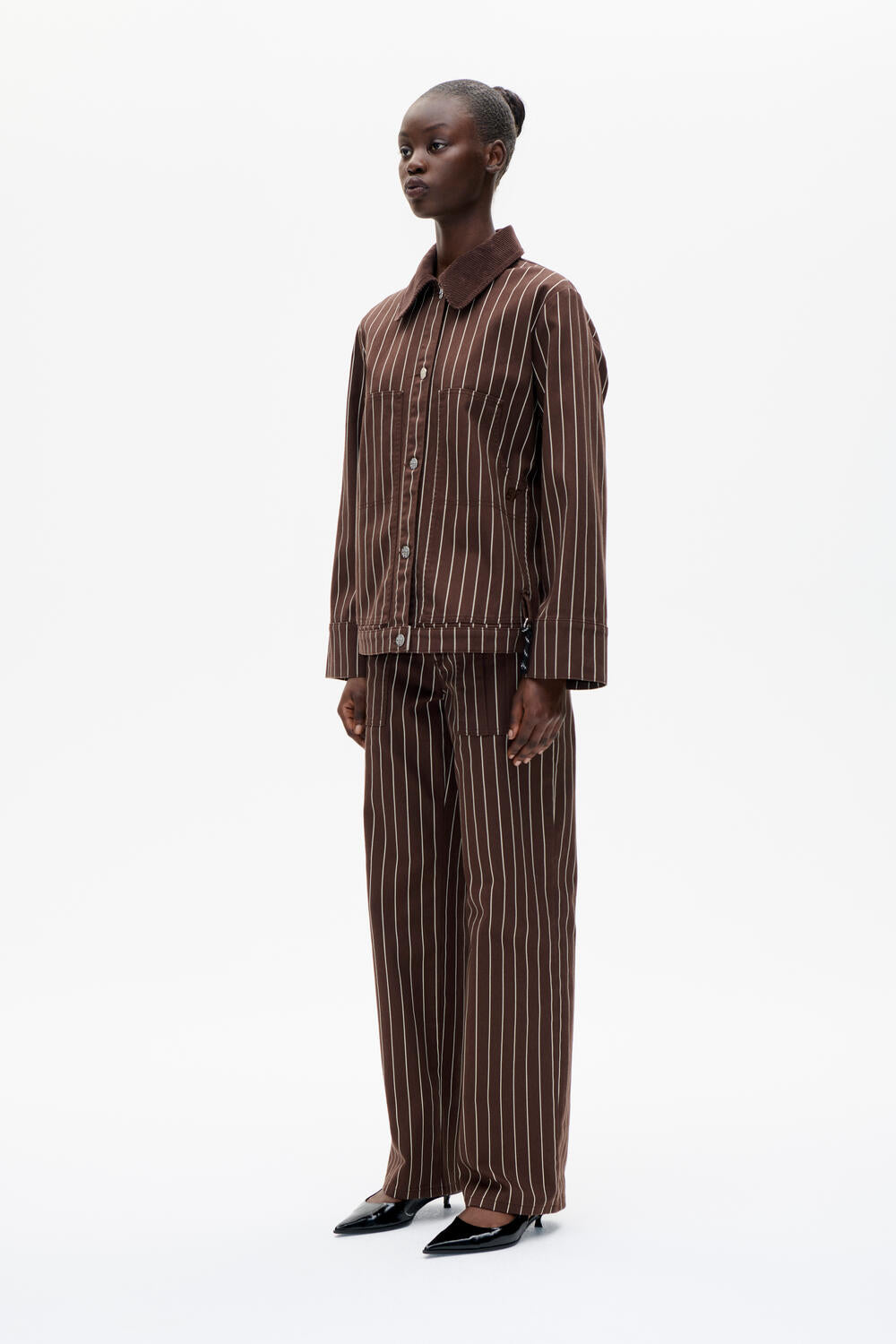 Benilda denimjakke - Creme Brown Pinstripe