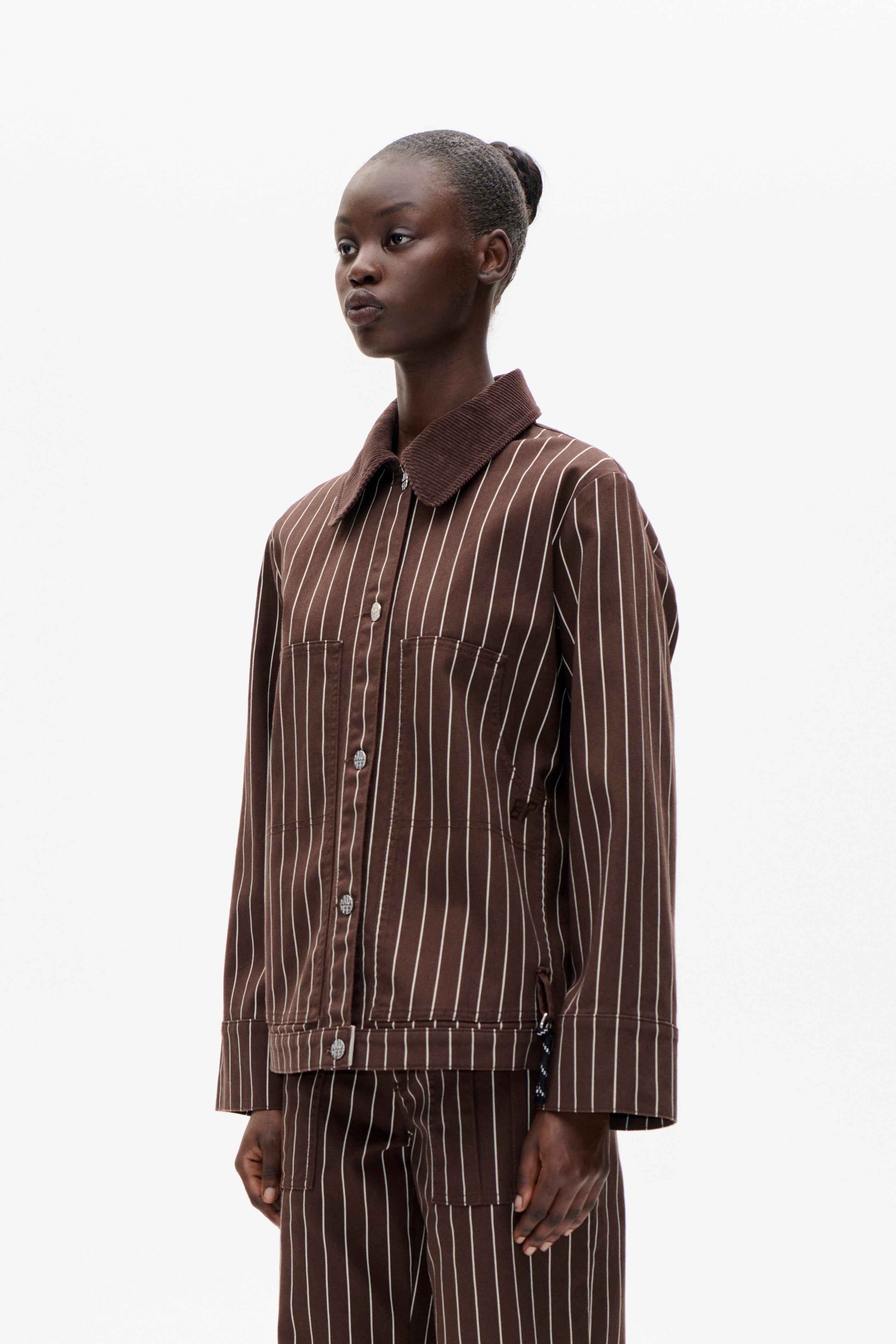 Benilda denimjakke - Creme Brown Pinstripe