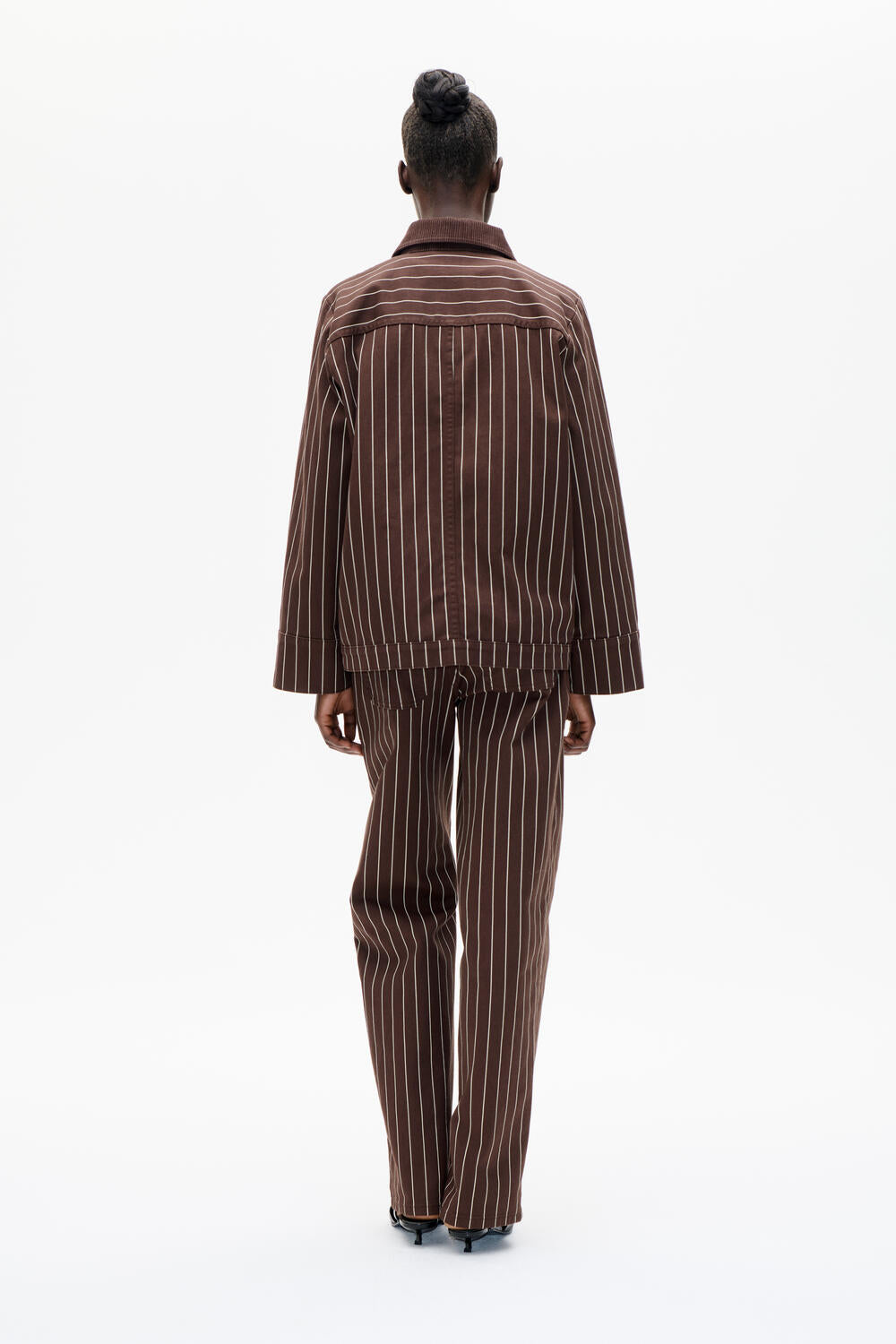 Benilda denimjakke - Creme Brown Pinstripe