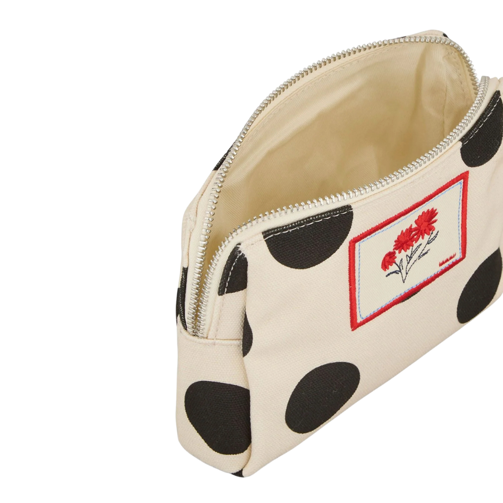Maxi Polka Canvas toilettaske - Birch White
