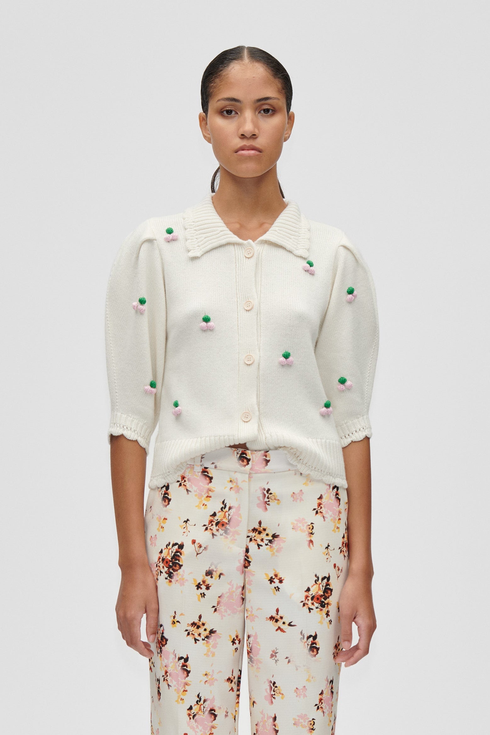 Bubble Knit Polo cardigan - Vanilla